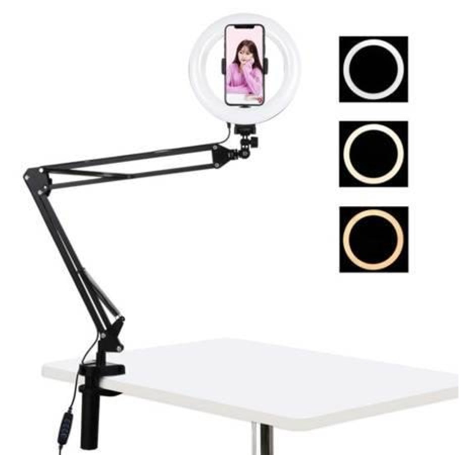 Stativ - Puluz Desktop arm stand  with 20cm LED Vlogging Ring PKT3089B - PKT3089B