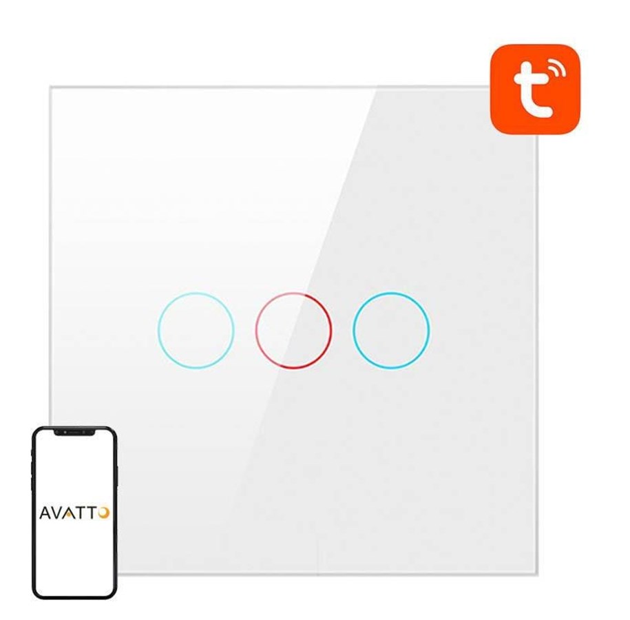 Smart Home - Avatto Smart Light Switch ZigBee LZTS02-EU-W3 3 Way No Neutral TUYA (white) - LZTS02-EU-W3