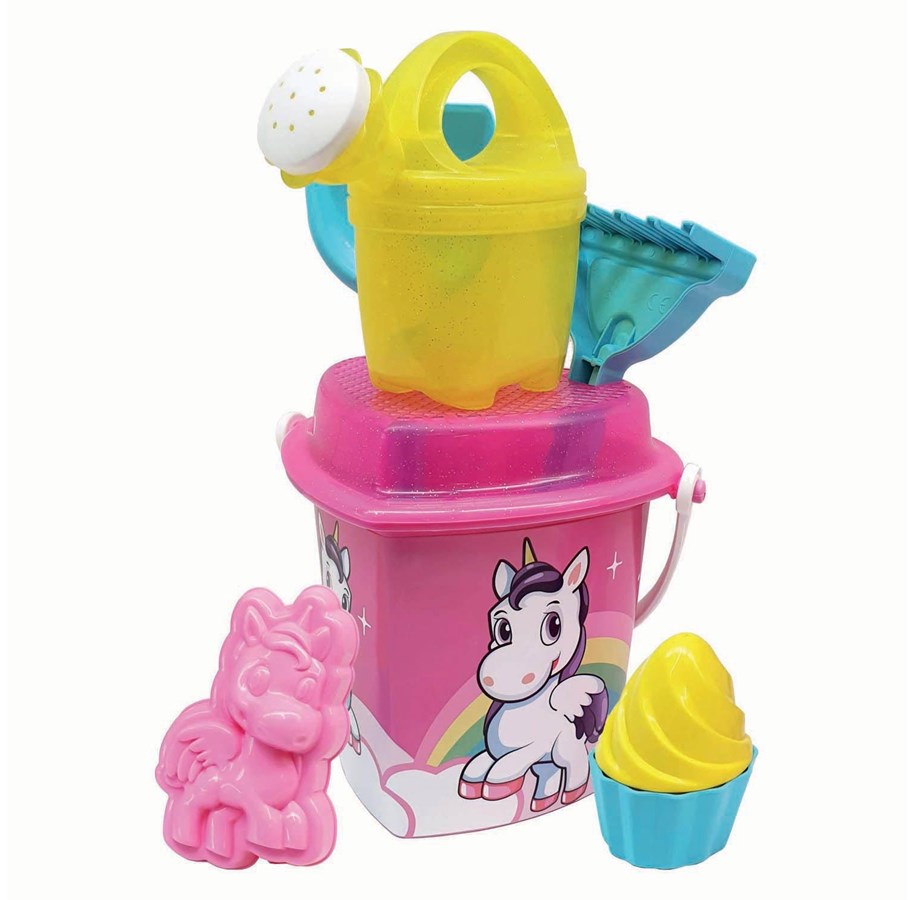 Udendørsleg - Androni Bucket Beach Set Unicorn 8pcs. - 1340-0UNI