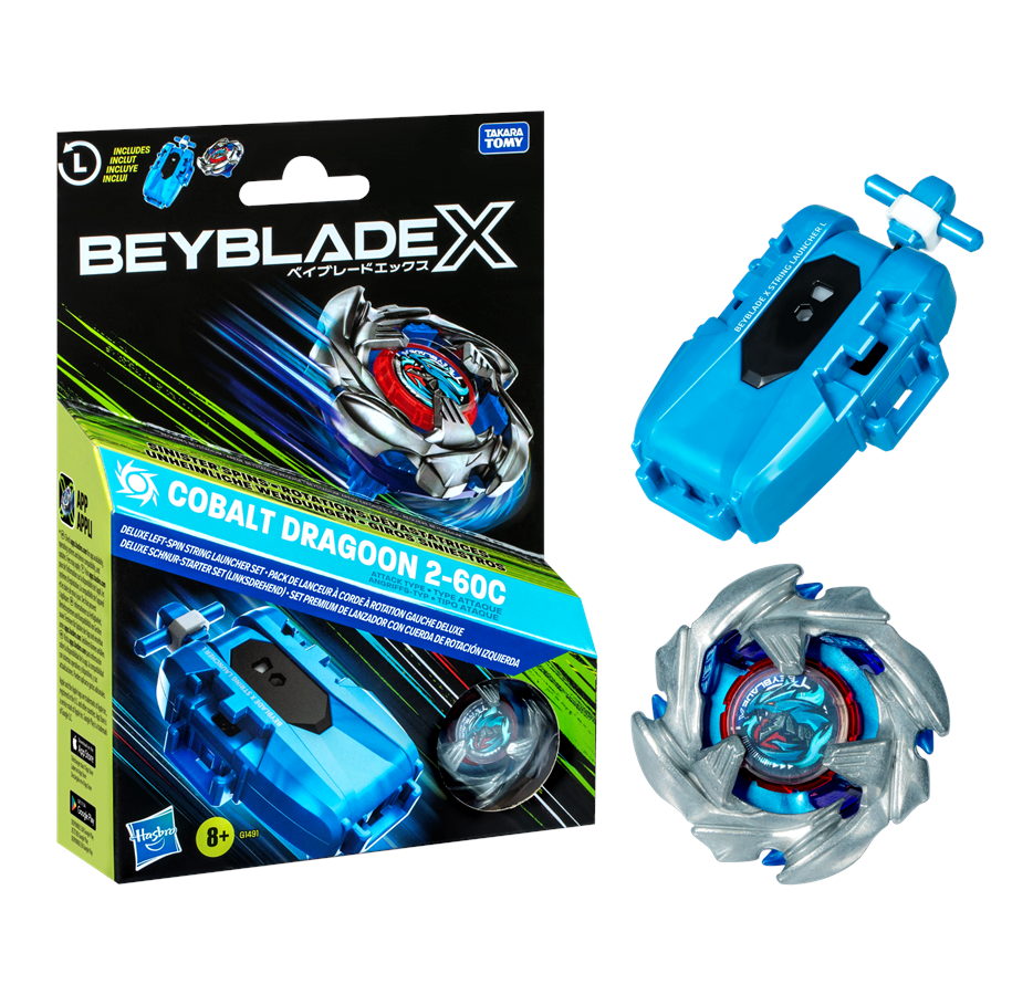 Legetøj - Beyblade X Cobalt Dragoon 2-60C Deluxe Left-Spin String Launcher Set - G1491EU40