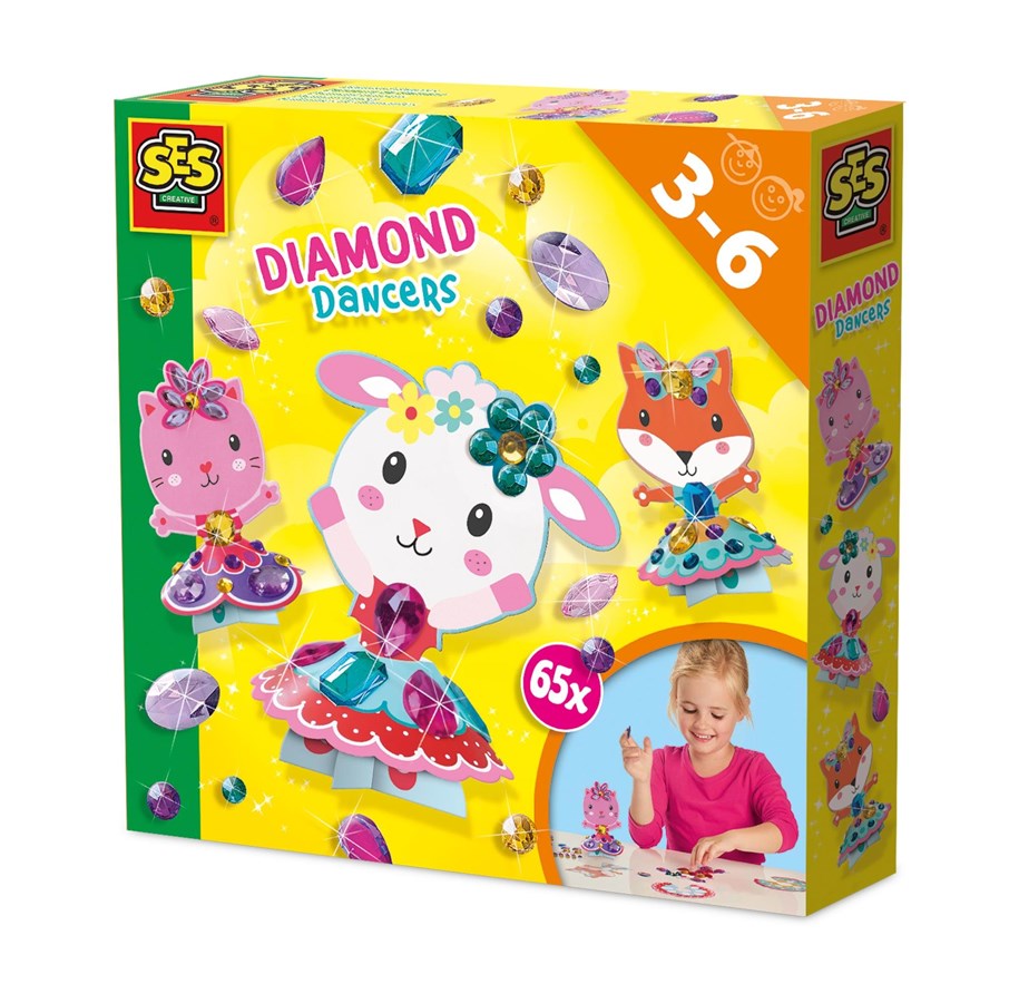 Kreativt Legetøj - SES Creative Diamond Dancers - Craft Kit to Make Paper Dancing Dolls - Decorate with 65 Diamond Stickers - S14048