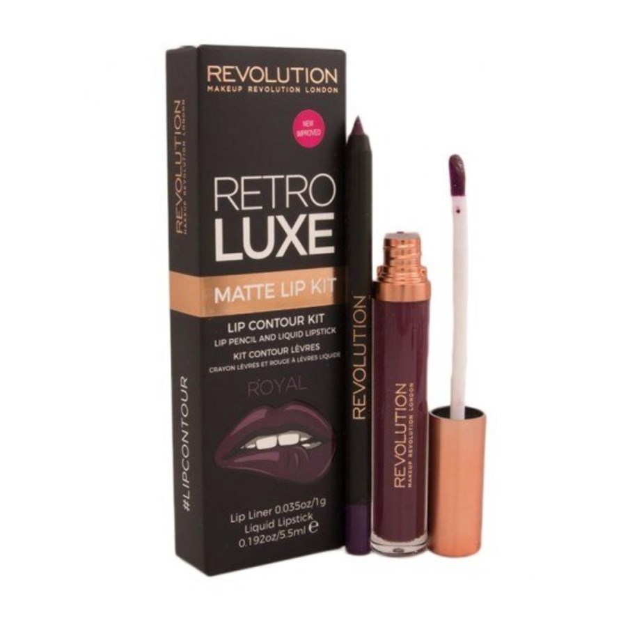 Makeup - Makeup Revolution Set : Retro Luxe Matte Liquid Lipstick, Royal, 5.5 ml + Retro Luxe, Lip Liner, Royal, 1 g - 5029066103901