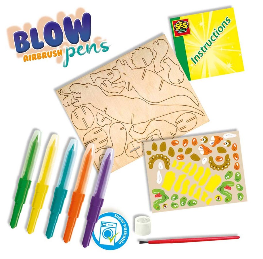 Kreativt Legetøj - SES Creative - Airbrush Blow Pens Dinos - 14284