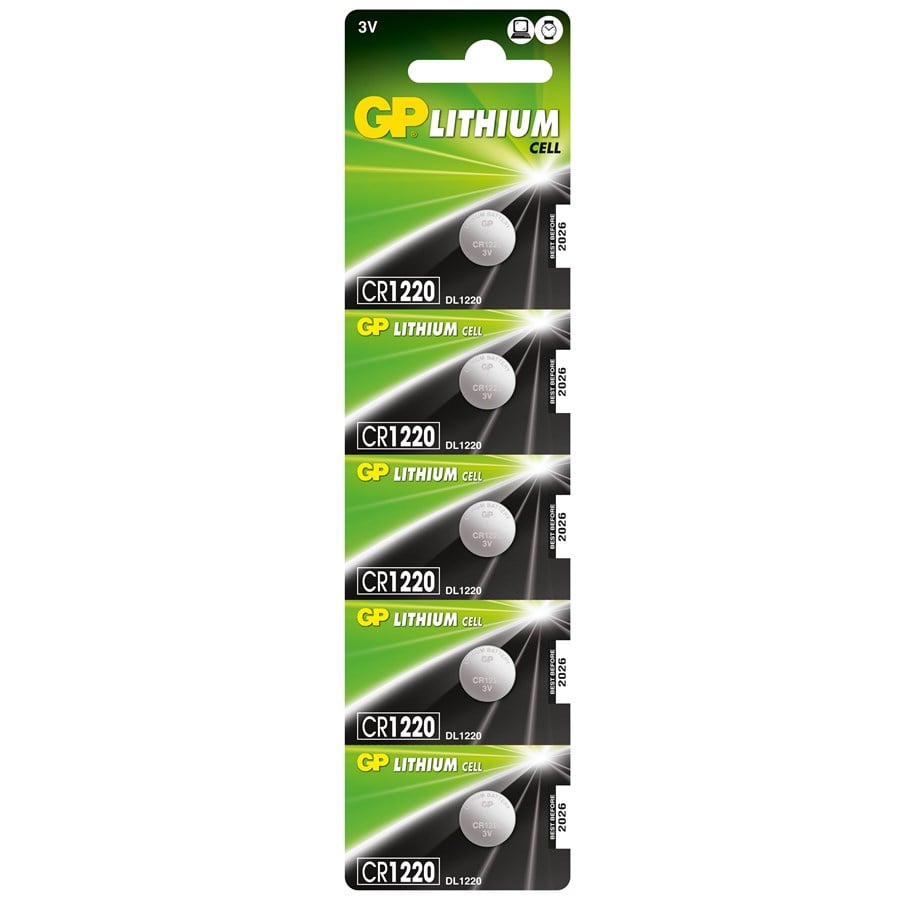 Batteri - GP knapcelle Lithium CR1220/DL1220, 5-pak - 2191
