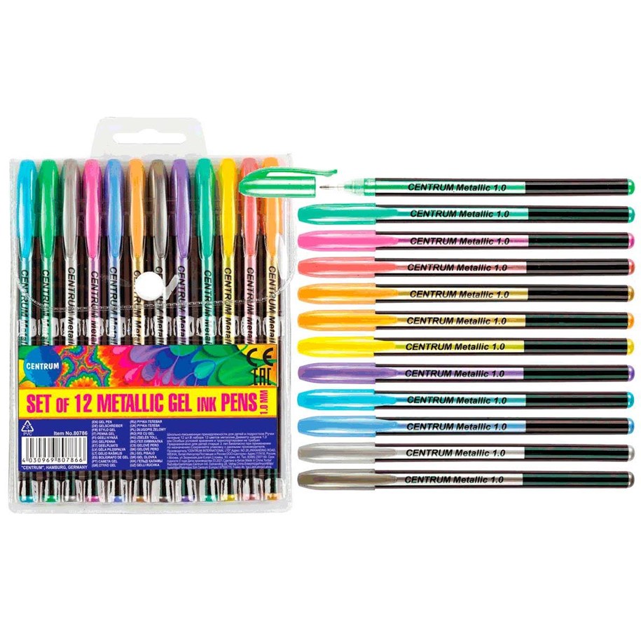 Skrive- og Tegneværktøjer - CENTRUM Metallic Gel Pen 12 ass. - 80786