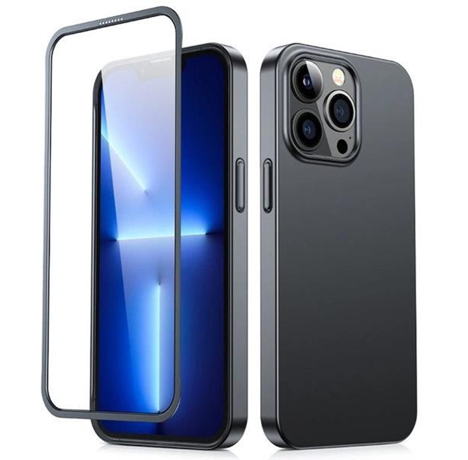 Mobil - Covers & Cases - Joyroom 360 Full Case front and back cover for iPhone 13 Pro + tempered glass screen protector black (JR-BP935 black) - 6941237161581