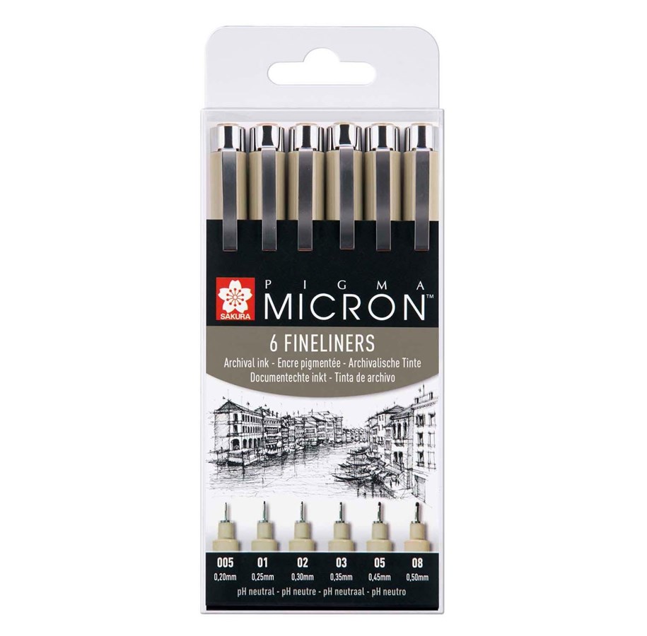 Skrive- og Tegneværktøjer - Sakura Pigma Micron Case 6 Fineliners Black - PO(XSDK-6)