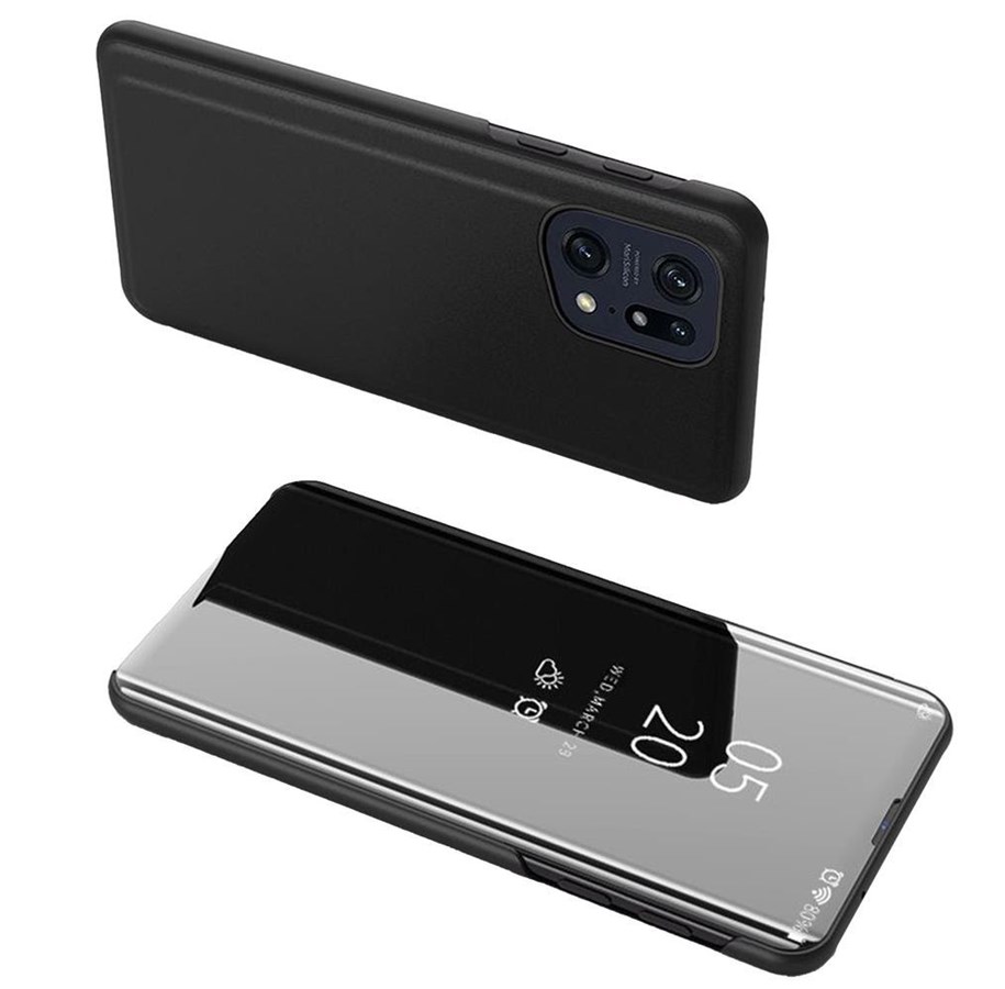 Mobil - Covers & Cases - Hurtel Clear View Case Cover for Oppo Find X5 Pro Cover with a Flap Black - 5907769349300