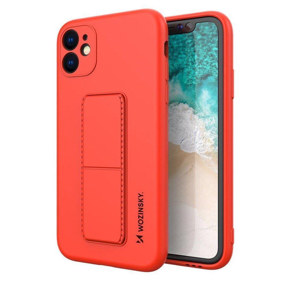 Mobil - Covers & Cases - Wozinsky Kickstand Case Silicone Case with Stand for iPhone 12 Pro Red - 9111201940413