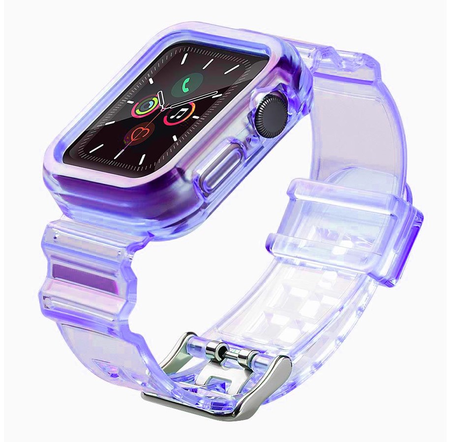 Smartwatch - Tilbehør - Hurtel Silicone Band Strap Bracelet Case Strap Light Set for Apple Watch 42mm - Purple - 5907769331732