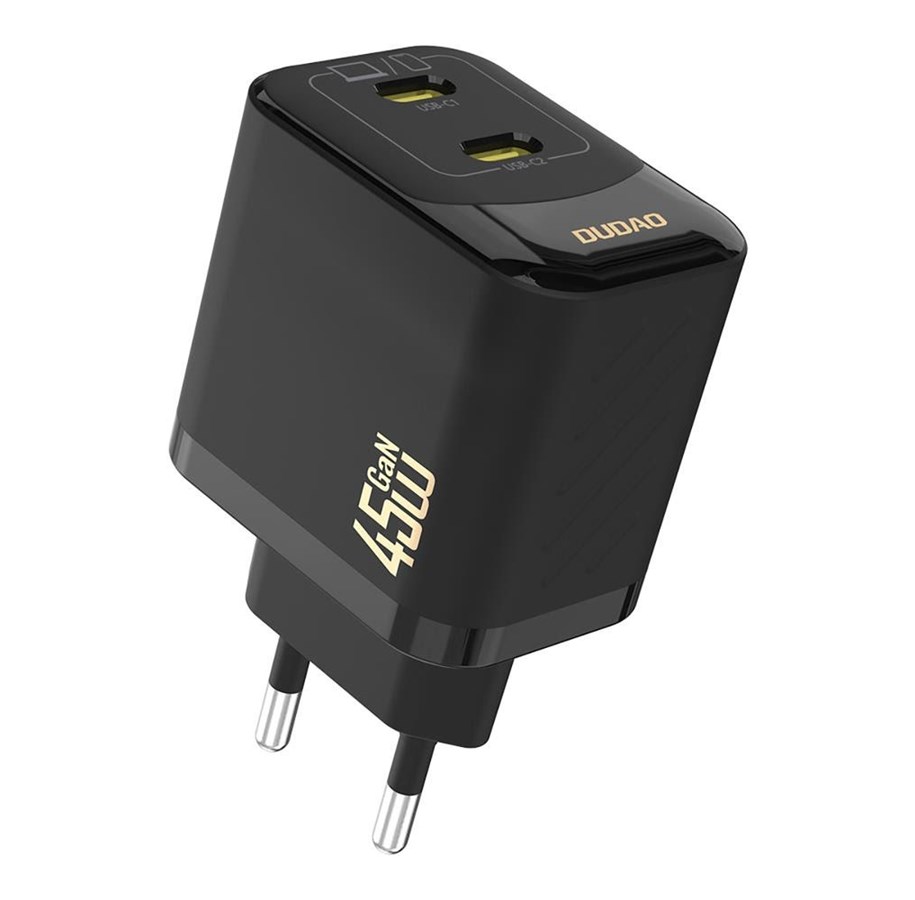 Mobil - Adaptere & Opladere - Dudao A28PEU PD 45W GaN 2xUSB AC Charger - Black - 6976625334292