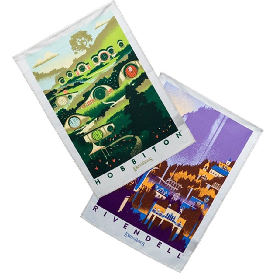 Merchandise - Weta Workshop - The Lord of the Rings - Rivendell & Hobbiton Tea Towel Set of 2 - Håndklæde - 9420024727744