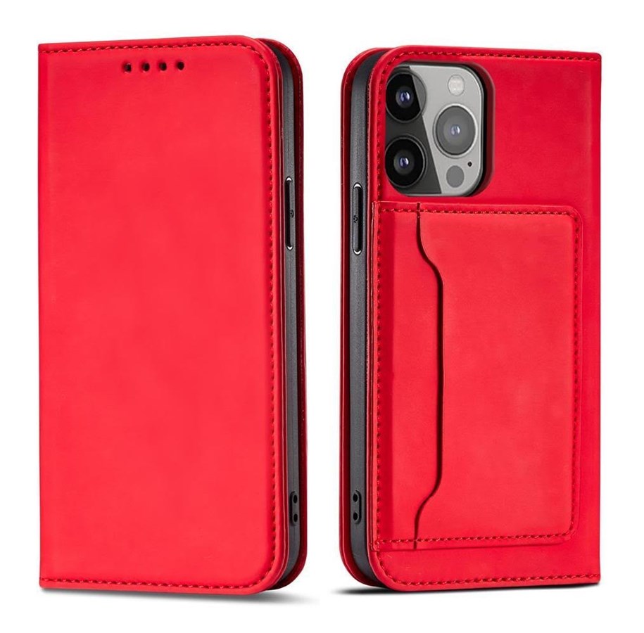 Mobil - Covers & Cases - Hurtel Magnet Card Case for Samsung Galaxy S23 Flip Cover Wallet Stand Red - 9145576271056