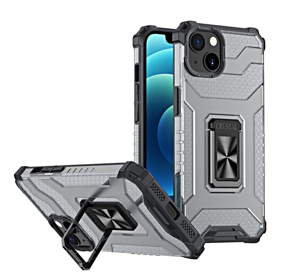 Mobil - Covers & Cases - Hurtel Crystal Ring Case Kickstand Tough Rugged Cover for iPhone 13 Mini Black - 5907769330858