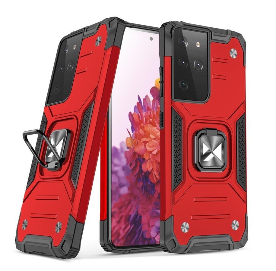Mobil - Covers & Cases - Wozinsky Ring Armor Armored Hybrid Case Cover + Magnetic Holder Samsung Galaxy S22 Ultra Red - 9145576239803