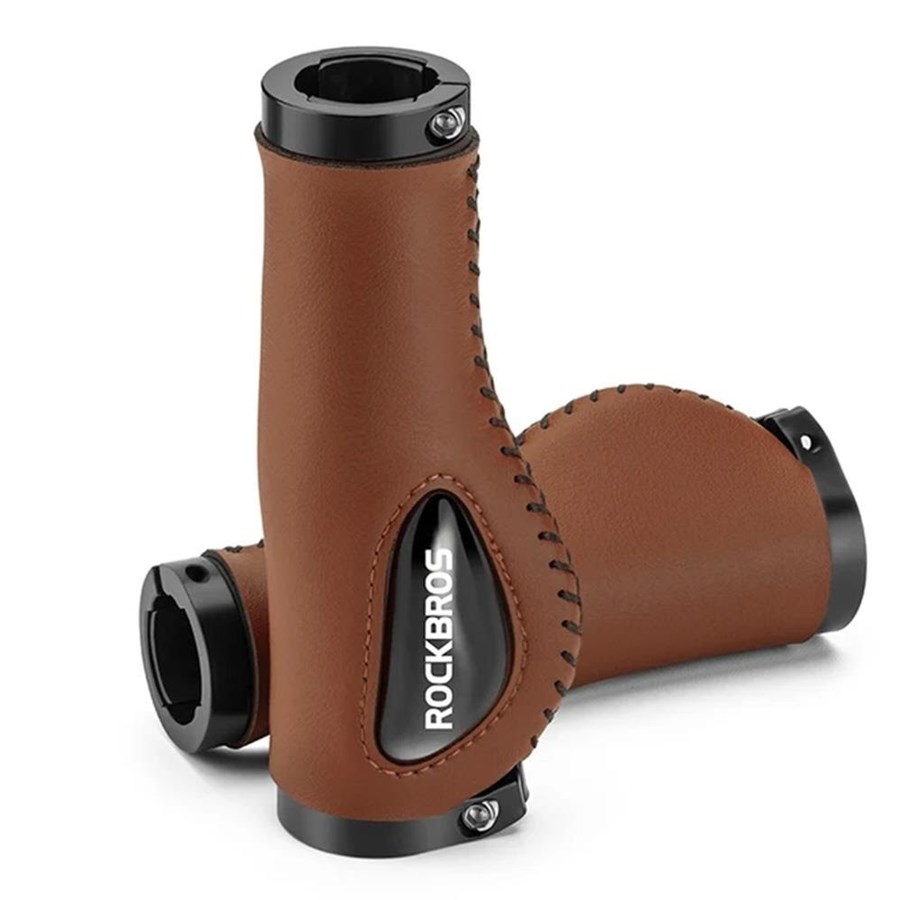 Cykeltilbehør - Rockbros 40720001002 leather bicycle grips - brown - 40720001002