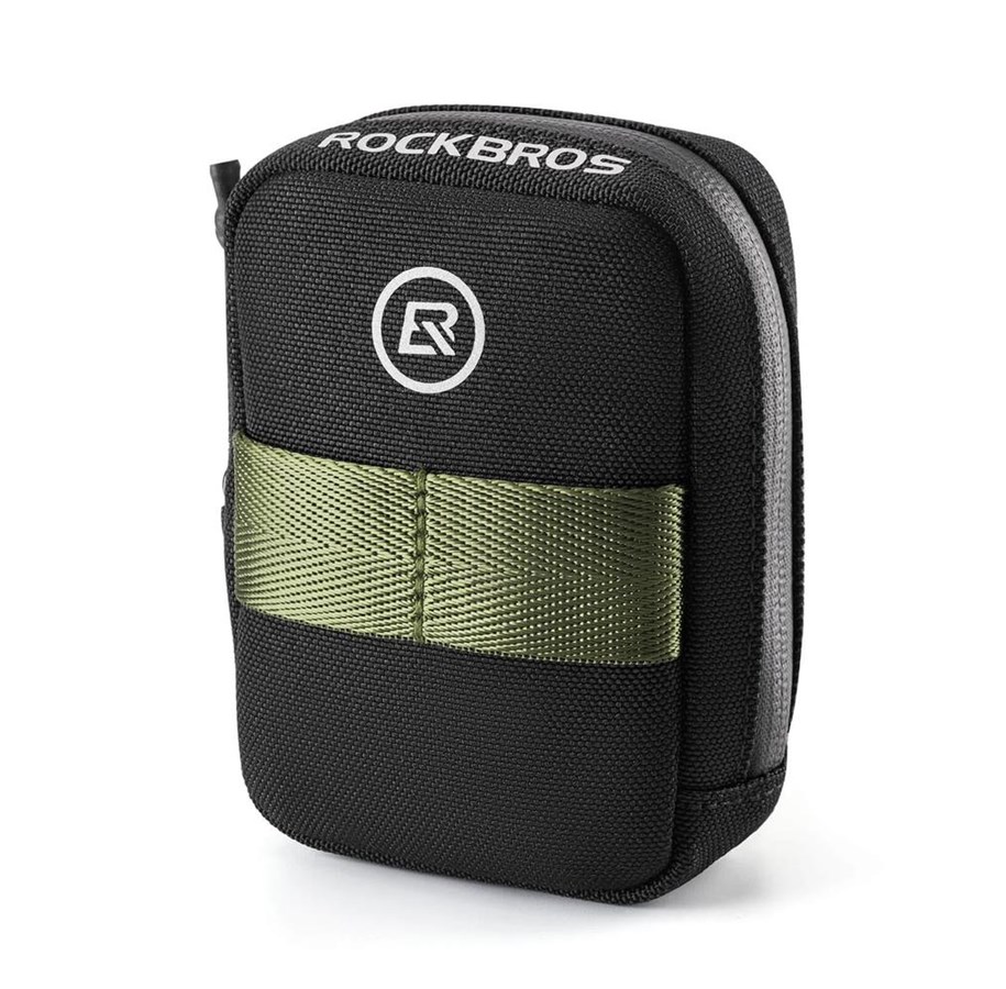 Cykeltilbehør - Rockbros Mini Saddle Bag with CO2 Cartridge Holder - Black/Green - 8386824308686