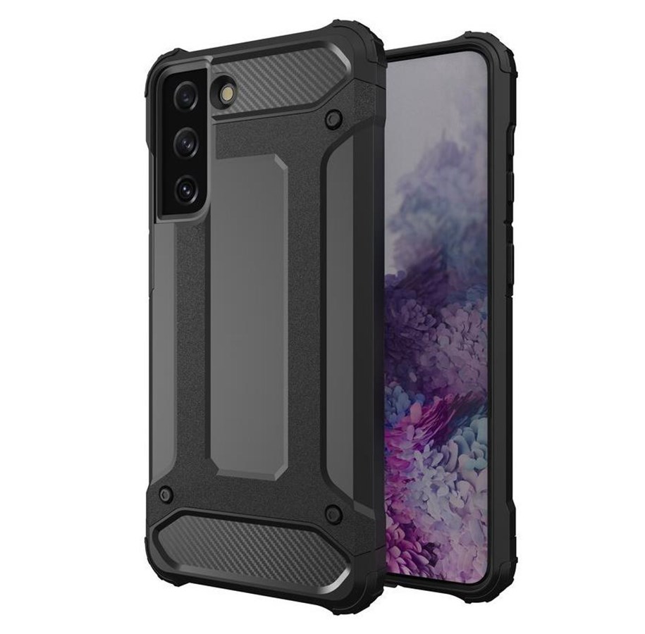 Mobil - Covers & Cases - Hurtel Hybrid Armor Case Tough Rugged Cover for Samsung Galaxy S22+ (S22 Plus) Black - 5907769337376