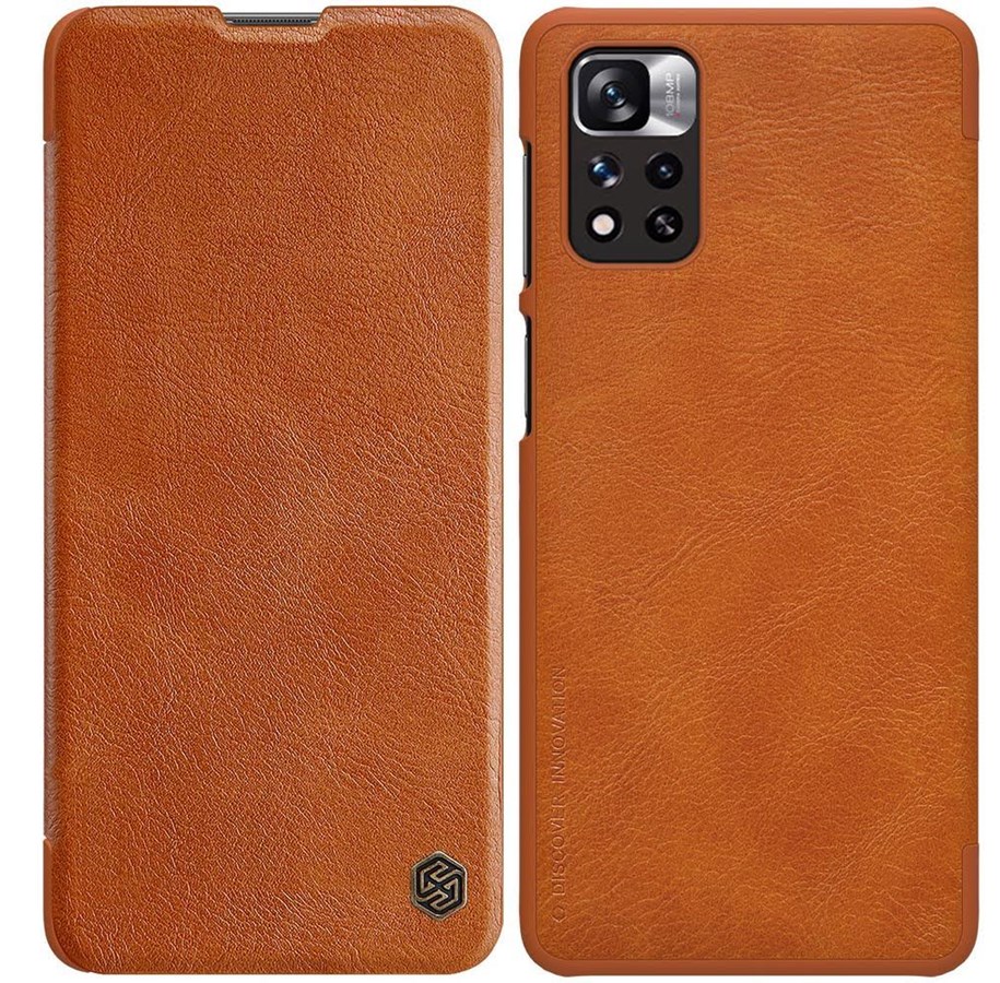 Mobil - Covers & Cases - Nillkin Qin Case Case for Xiaomi Redmi Note 11 Pro+ (China) / Redmi Note 11 Pro (China) / Mi11i HyperCharge Camera Cover Holster Cover Flip Case Brown - 6902048234987