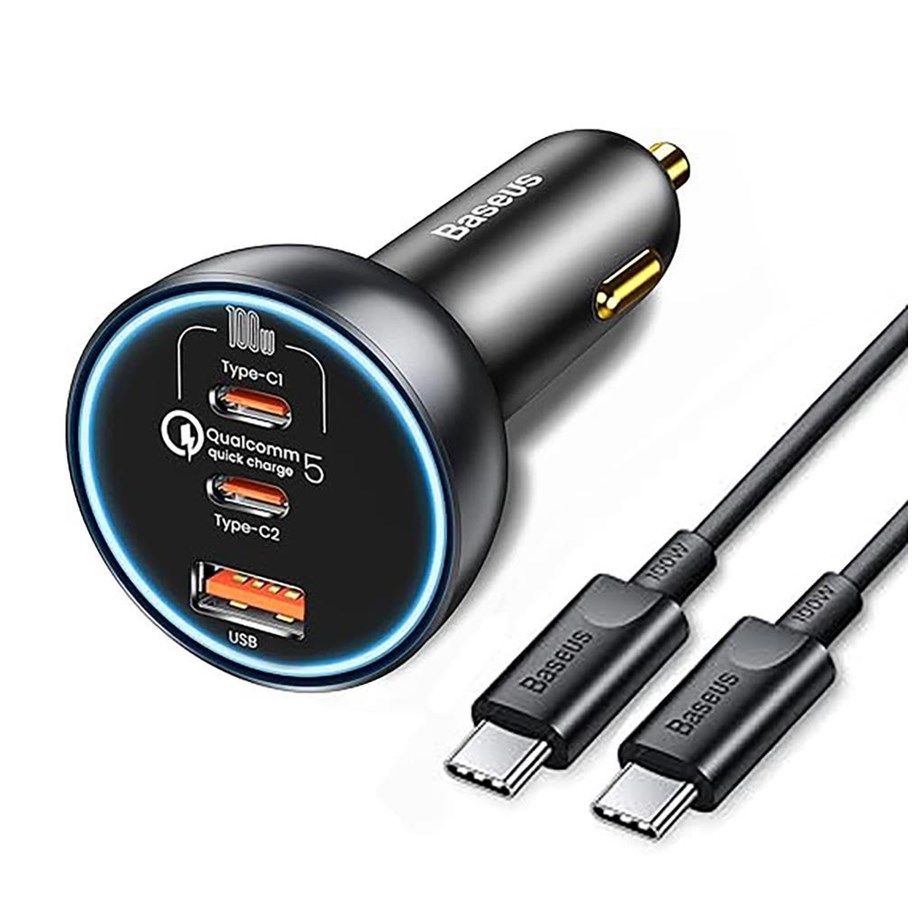 Mobil - Adaptere & Opladere - Baseus 160W Car Charger with Qualcomm® Quick Charge™ 5 Technology 2xUSB-C 1xUSB-A - Gray - CGZX000013