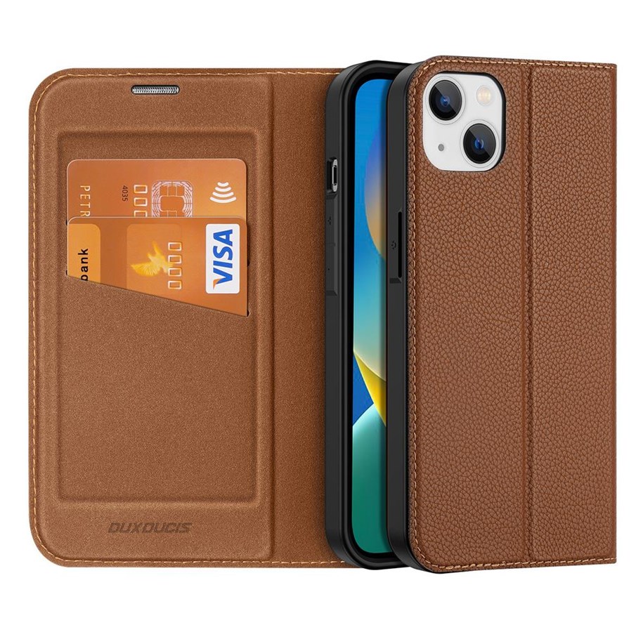 Mobil - Covers & Cases - Dux Ducis Skin X2 Case for iPhone 14 Plus Magnetic Flip Cover Brown - 6934913034521