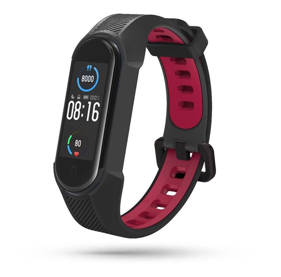 Smartwatch - Tilbehør - Tech-Protect  Armour Strap for Xiaomi Mi Smart Band 5 / 6 / 6 NFC - Black & Red - 6216990211591