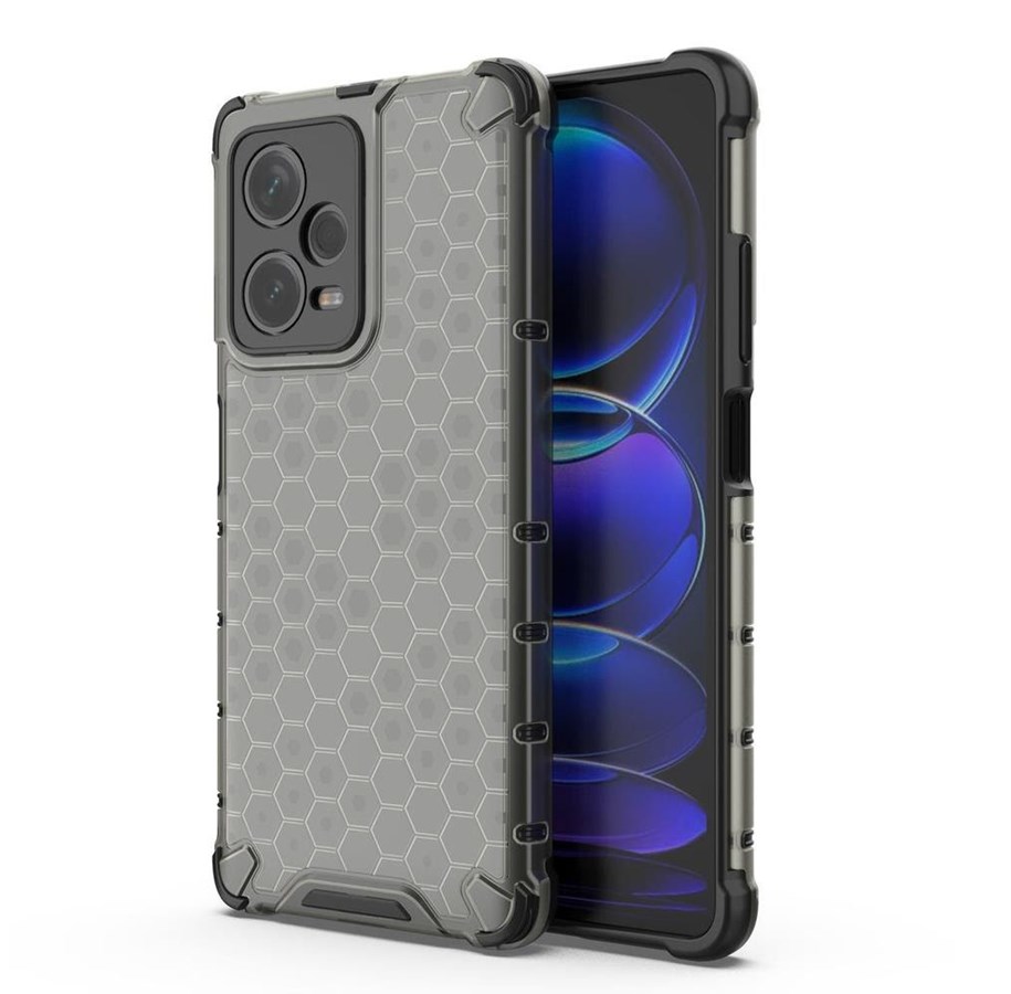 Mobil - Covers & Cases - Hurtel Honeycomb Case for Xiaomi Redmi Note 12 Pro+ Armored Hybrid Cover Black - 9145576277737