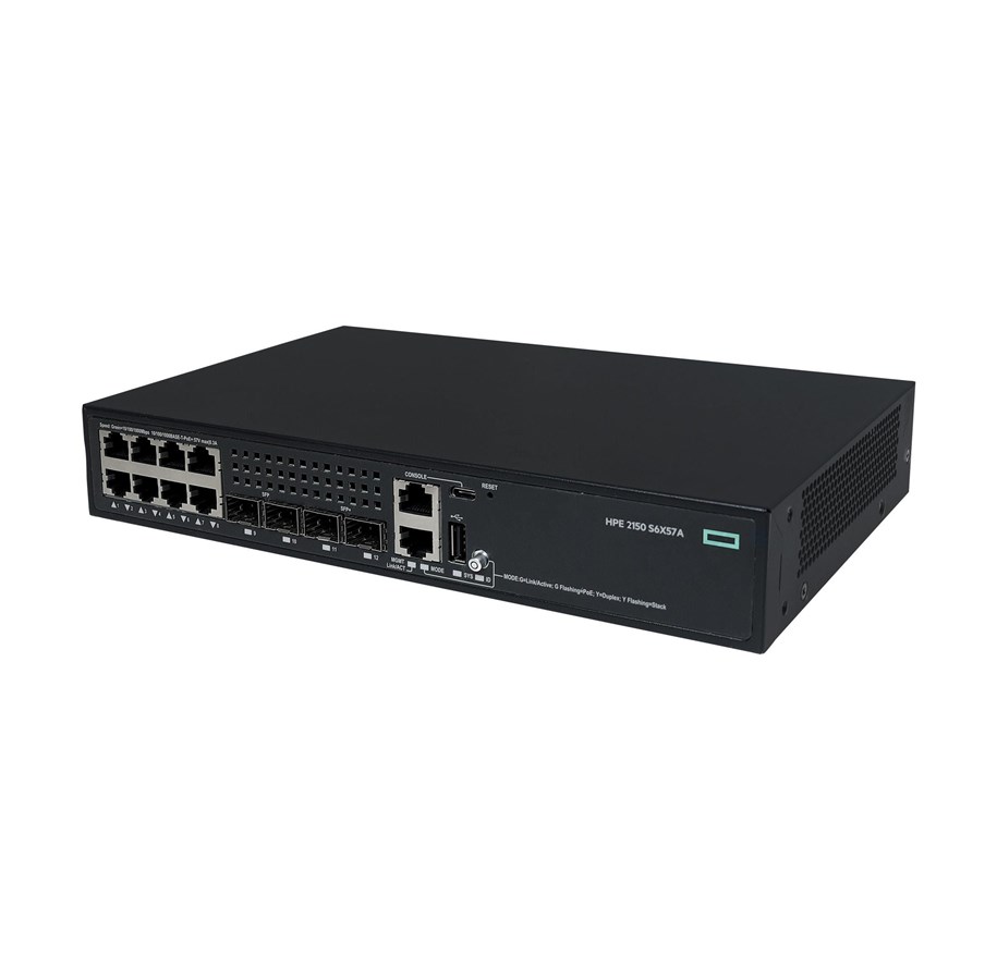 Switch - Hewlett Packard Enterprise HPE Networking Comware 2150 8p 10M/100M/1G PoE+ 2p SFP 1G 2p SFP+ 1G/10G 125W - S6X57A#ABB
