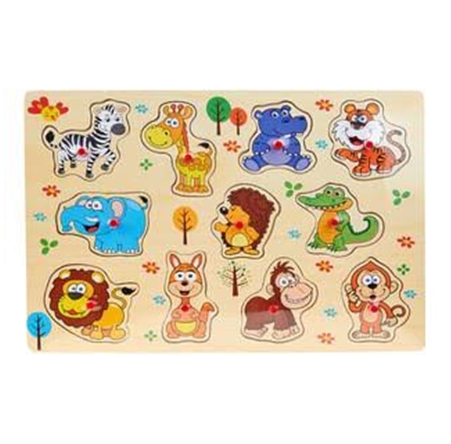 Babylegetøj - Impulse Toys Wooden puzzle with wild animal motifs - 5030019