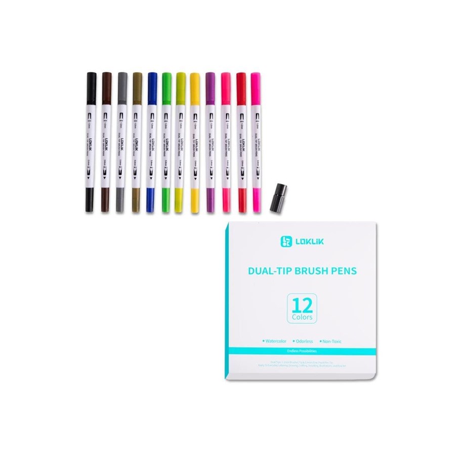 Skrive- og Tegneværktøjer - LOKLiK Europe Loklik - brush pen and fineliner combo - assorted colours (pack of 12) - SG-KZJPJ-0001-US-L-B2B